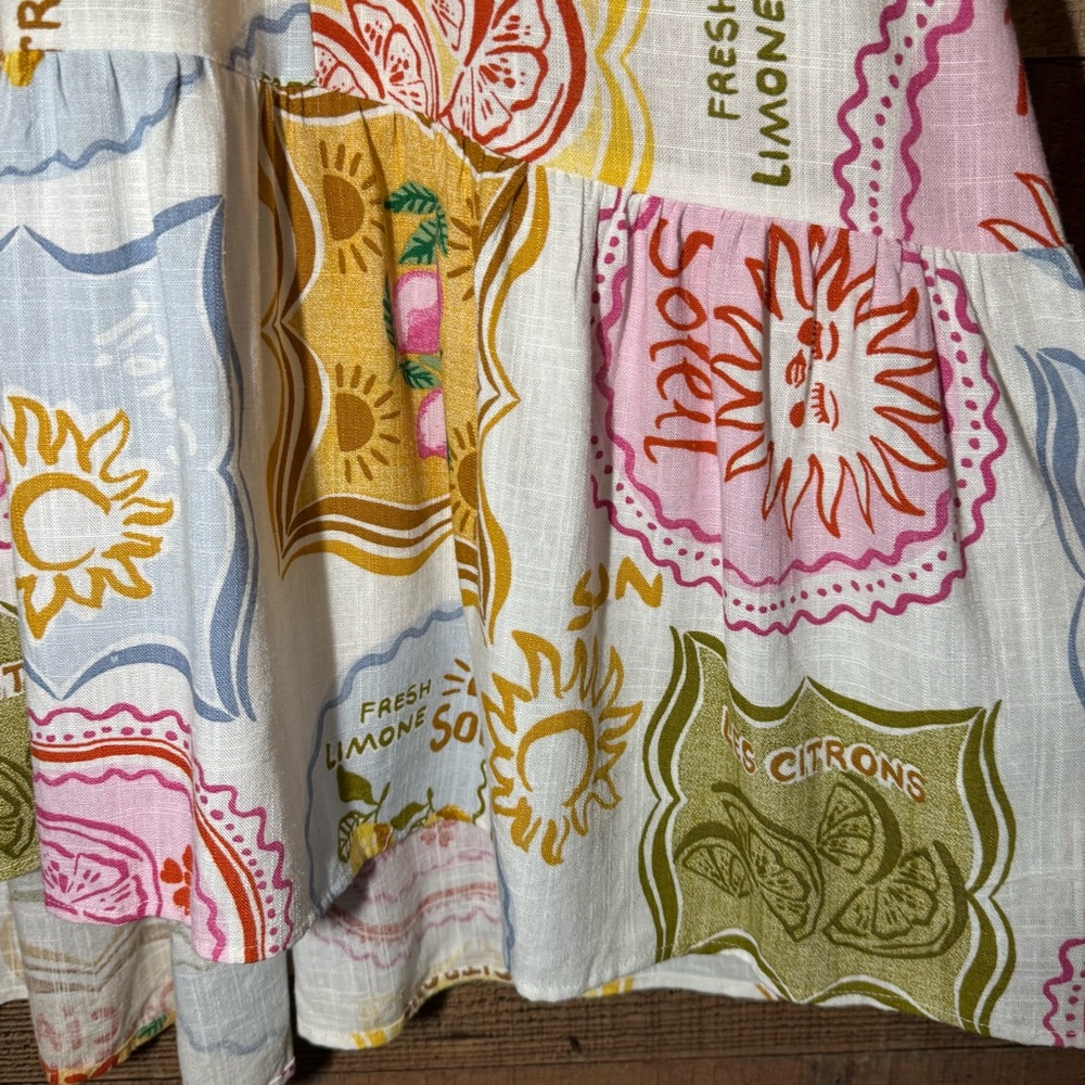 Paper Heart Les Citrons Maxi Dress Small Linen Coastal Chic Amalfi Euro Summer - Picture 9 of 12